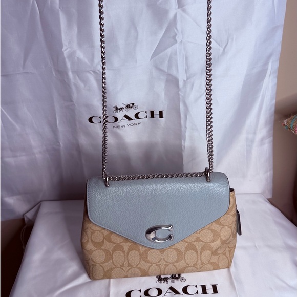 Coach Light Blue and Tan Shoulder Bag - Picture 5 of 5